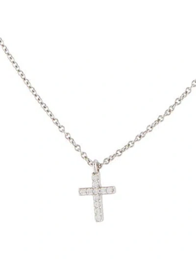 Pre-owned Tiffany & Co 18k Diamond Mini Cross Pendant Necklace, 16" In Multi