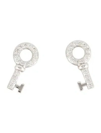 Pre-owned Tiffany & Co 18k Diamond Mini Key Stud Earrings In Multi