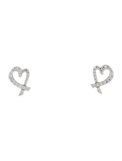 Pre-owned Tiffany & Co 18k Diamond Mini Loving Heart Stud Earrings In Multi