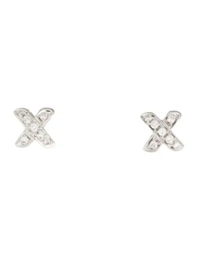 Pre-owned Tiffany & Co 18k Diamond Mini Signature X Stud Earrings In Multi