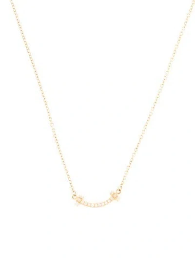 Pre-owned Tiffany & Co 18k Diamond Mini Smile Pendant Necklace, 18" In Multi