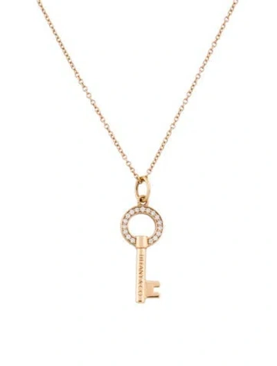 Pre-owned Tiffany & Co 18k Diamond Modern Keys Open Round Key Pendant Necklace, 16" In Multi