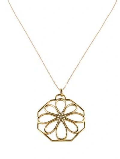Pre-owned Tiffany & Co 18k Diamond Octagonal Flower Pendant Necklace, 16" In Multi