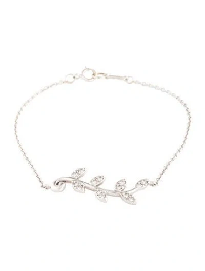 Pre-owned Tiffany & Co 18k Diamond Olive Leaf Bracelet, 6.75" In Multi