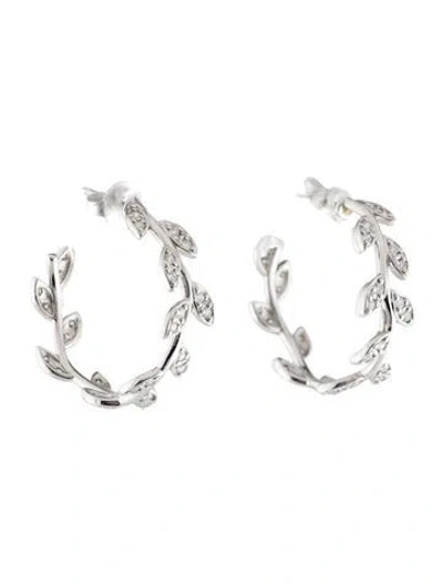 Pre-owned Tiffany & Co 18k Diamond Olive Leaf Hoop Earrings In Multi