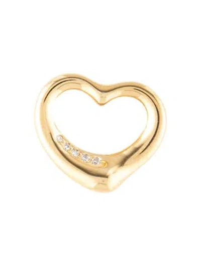 Pre-owned Tiffany & Co 18k Diamond Open Heart Pendant, 0.5" In Multi