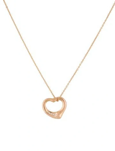 Pre-owned Tiffany & Co 18k Diamond Open Heart Pendant Necklace, 16" In Multi