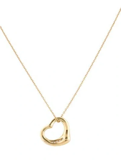 Pre-owned Tiffany & Co 18k Diamond Open Heart Pendant Necklace, 16" In Multi
