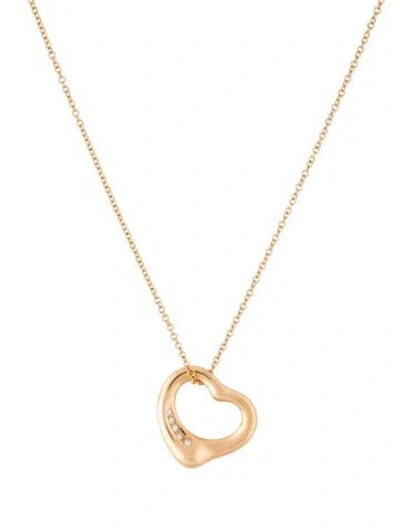 Pre-owned Tiffany & Co 18k Diamond Open Heart Pendant Necklace, 18" In Multi