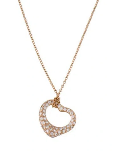 Pre-owned Tiffany & Co 18k Diamond Open Heart Pendant Necklace, 20" In Multi