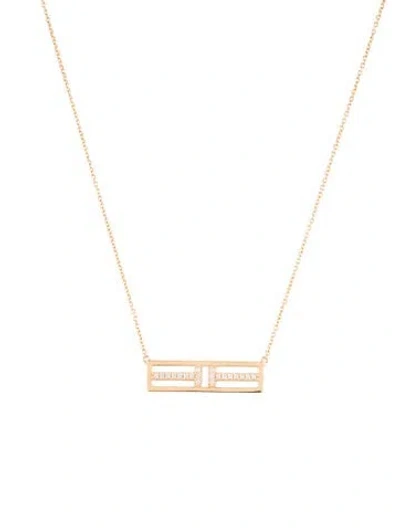 Pre-owned Tiffany & Co 18k Diamond Open Horizontal Bar Pendant Necklace, 18" In Multi