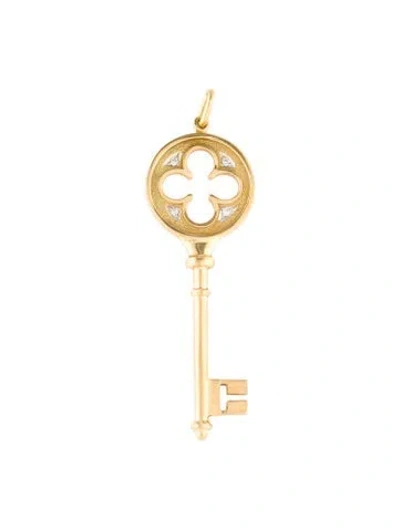 Pre-owned Tiffany & Co 18k Diamond Quatrefoil Key Pendant, 2.25" In Multi