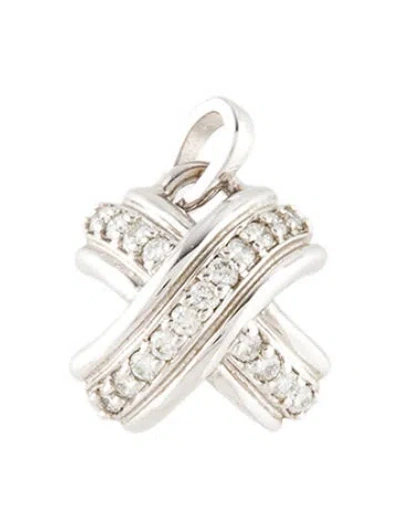 Pre-owned Tiffany & Co 18k Diamond Signature X Pendant, 0.5" In Multi