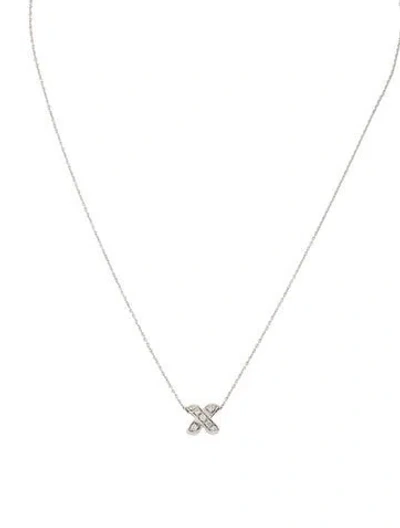 Pre-owned Tiffany & Co 18k Diamond Signature X Pendant Necklace, 16" In Multi