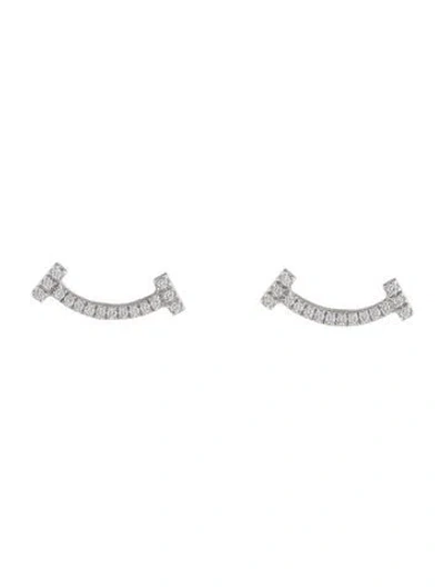 Pre-owned Tiffany & Co 18k Diamond Smile Mini Stud Earrings In Multi