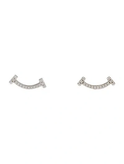 Pre-owned Tiffany & Co 18k Diamond Smile Mini Stud Earrings In Multi