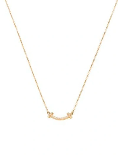 Pre-owned Tiffany & Co 18k Diamond Smile Pendant Necklace, 18" In Multi