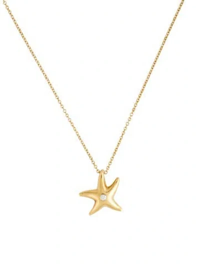 Pre-owned Tiffany & Co 18k Diamond Starfish Pendant Necklace, 16" In Multi