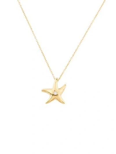 Pre-owned Tiffany & Co 18k Diamond Starfish Pendant Necklace, 16" In Multi