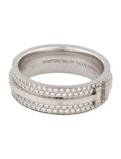 Pre-owned Tiffany & Co 18k Diamond T Band Ring In Multi
