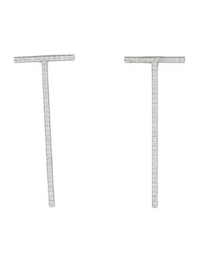 Pre-owned Tiffany & Co 18k Diamond T Bar Drop Earrings In Multi