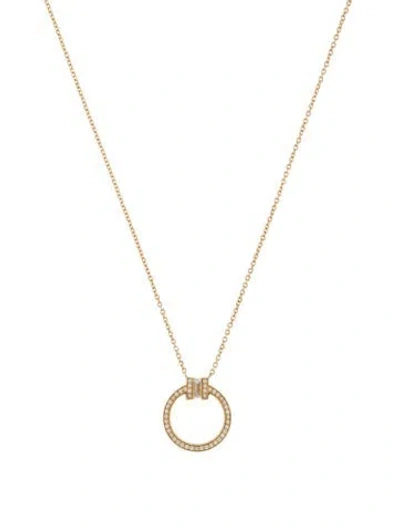 Pre-owned Tiffany & Co 18k Diamond T Circle Pendant Necklace, 18" In Multi