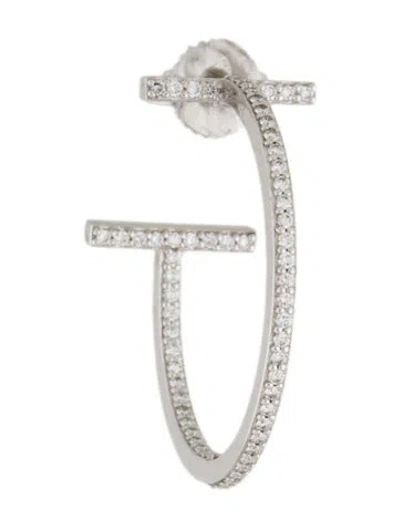 Pre-owned Tiffany & Co 18k Diamond T Hoop Single Earring In Multi