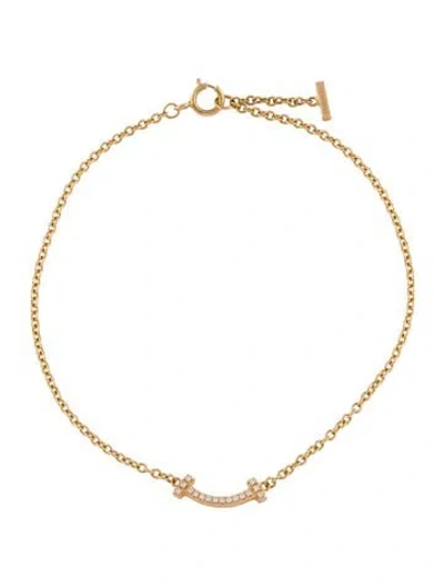 Pre-owned Tiffany & Co 18k Diamond T Smile Bracelet, 7.5" In Multi