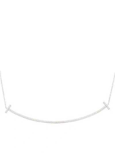 Pre-owned Tiffany & Co 18k Diamond T Smile Pendant Necklace, 18" In Multi
