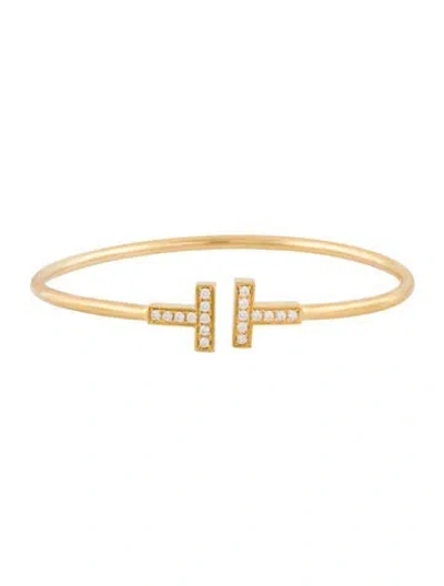 Pre-owned Tiffany & Co 18k Diamond T Wire Bracelet, 6" In Multi