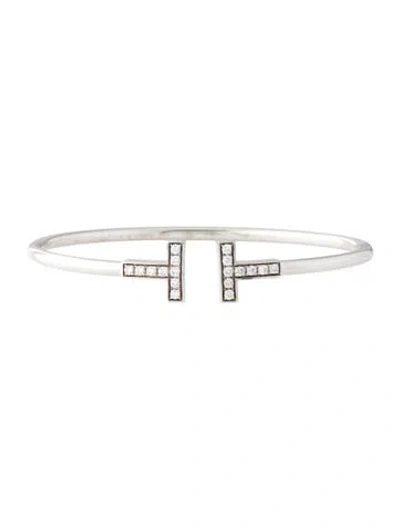 Pre-owned Tiffany & Co 18k Diamond T Wire Bracelet, 6" In Multi