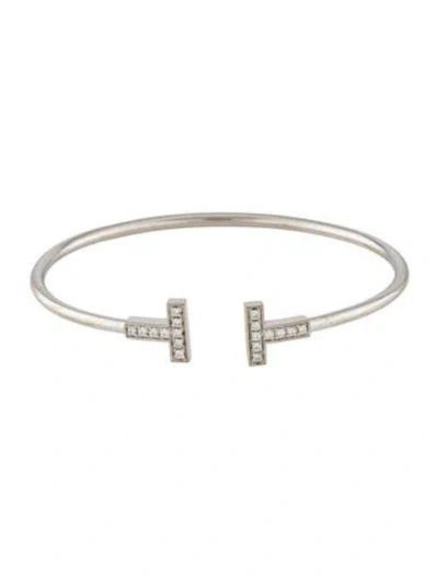 Pre-owned Tiffany & Co 18k Diamond T Wire Bracelet, 6.75" In Multi
