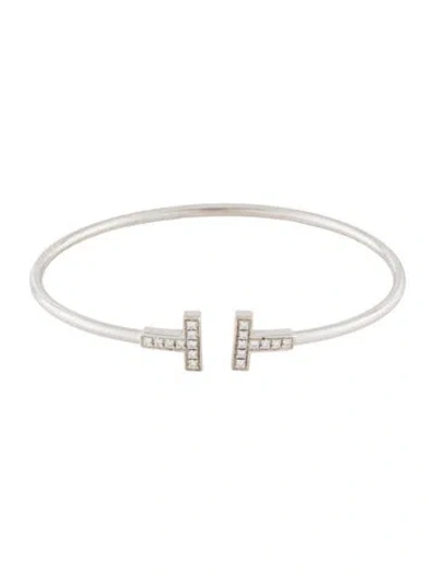 Pre-owned Tiffany & Co 18k Diamond T Wire Bracelet, 7" In Multi