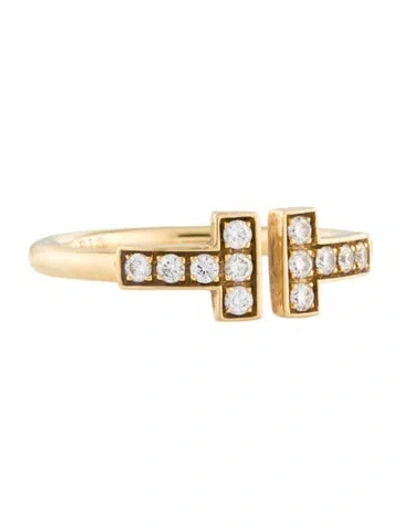 Pre-owned Tiffany & Co 18k Diamond T Wire Ring In Multi