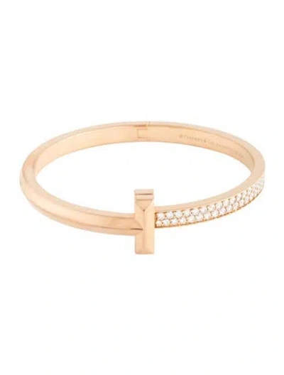 Pre-owned Tiffany & Co 18k Diamond T1 Wide Hinged Bangle, 6.5" In Multicolor