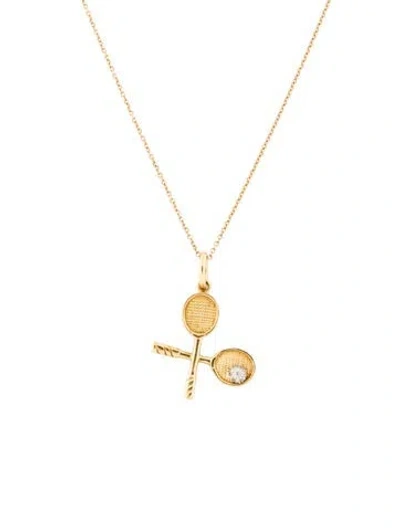 Pre-owned Tiffany & Co 18k Diamond Tennis Racket Pendant Necklace, 18" In Multi