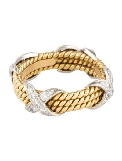 Pre-owned Tiffany & Co 18k Diamond Three-row X Rope Band In Multi