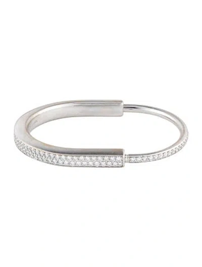 Pre-owned Tiffany & Co 18k Diamond Tiffany Lock Bangle Bracelet, 7.75" In Multi