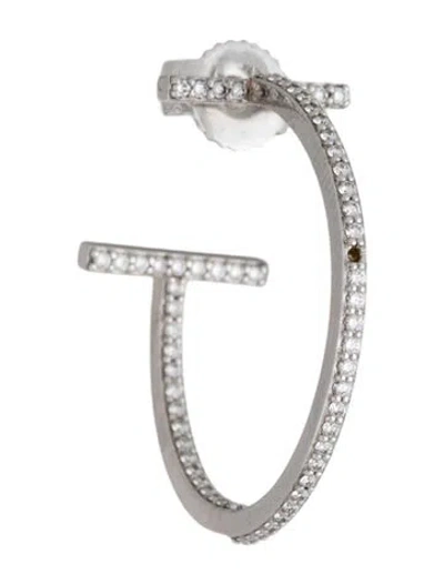 Pre-owned Tiffany & Co 18k Diamond Tiffany T Single Hoop Earring In Multi