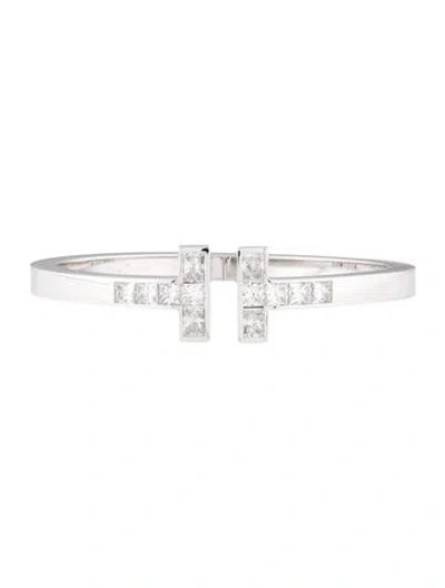 Pre-owned Tiffany & Co 18k Diamond Tiffany T Square Cuff Bracelet, 6.5" In Multi