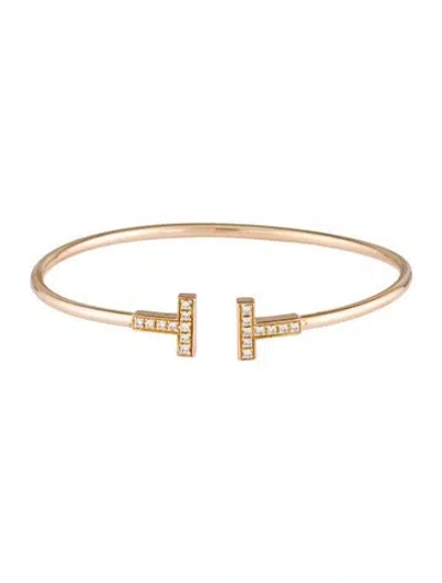 Pre-owned Tiffany & Co 18k Diamond Tiffany T Wire Bracelet, 6.5" In Multi