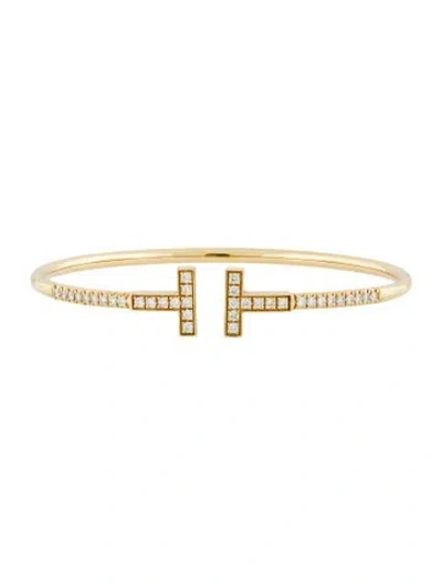Pre-owned Tiffany & Co 18k Diamond Wire T Cuff Bracelet, 6.25" In Multi