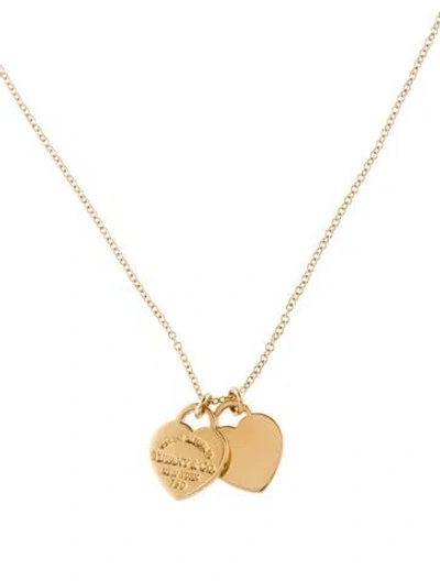 Pre-owned Tiffany & Co 18k Double Heart Tag Pendant Necklace, 16" In Multi