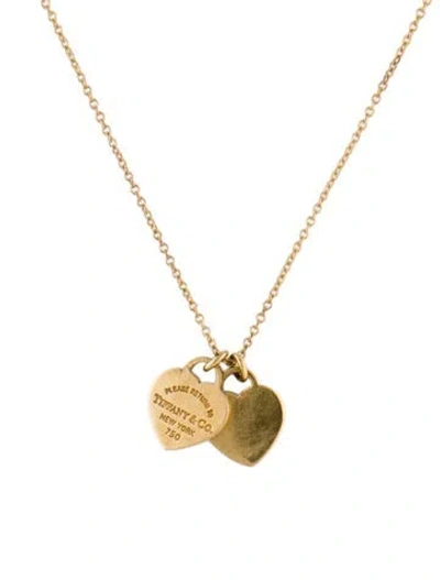 Pre-owned Tiffany & Co 18k Double Heart Tag Pendant Necklace, 16" In Multi