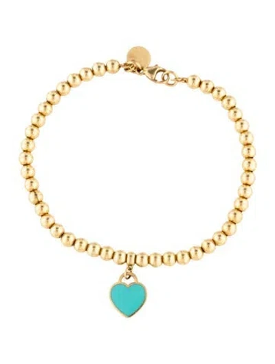 Pre-owned Tiffany & Co 18k Enamel Mini Heart Tag Bead Bracelet, 6.5" In Multicolor