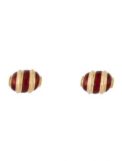 Pre-owned Tiffany & Co 18k Enamel Olive Stud Earrings In Red