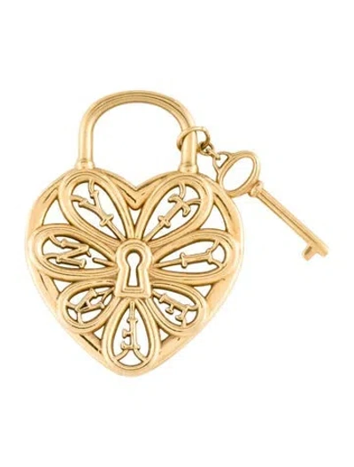 Pre-owned Tiffany & Co 18k Filigree Heart Lock & Key Pendant In Multi