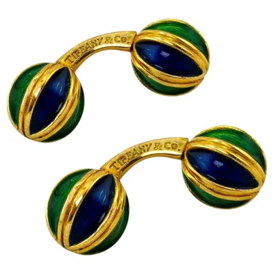 Pre-owned Tiffany & Co . 18k Gold And Enamel Cufflinks In Multi