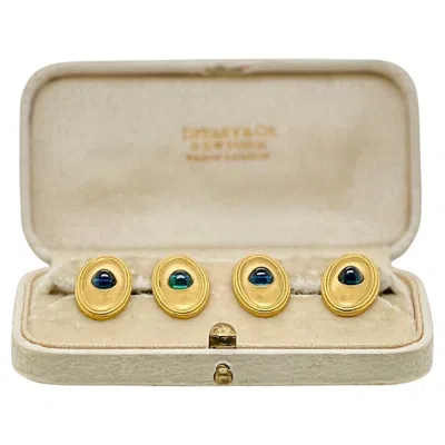 Pre-owned Tiffany & Co 18k Gold & Sapphire Cufflinks In Blue
