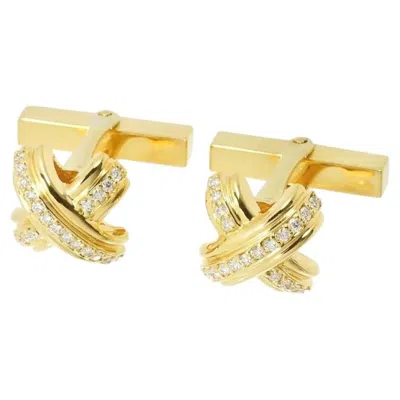 Pre-owned Tiffany & Co . 18k Gold Diamond Signature X Cufflinks Cuff Links In Multi